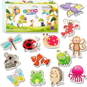 مغناطيس الثلاجة للأطفال من HLXY 64 قطعة من الحيوانات - مغناطيس حيوانات الديناصورات والحشرات المحيط - مغناطيس من الفوم - مغناطيس للحشرات للأطفال الصغار من أجل تعلم ما قبل المدرسة in Kuwait