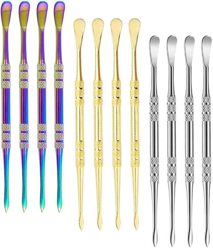 12 عبوة من أدوات نحت الشمع من الفولاذ المقاوم للصدأ لنحت الشمع، عصا شمع قوس قزح، طقم اكسسوارات ملاعق الشمع المعدنية 12 سم (فضي + قوس قزح + ذهبي) in Kuwait