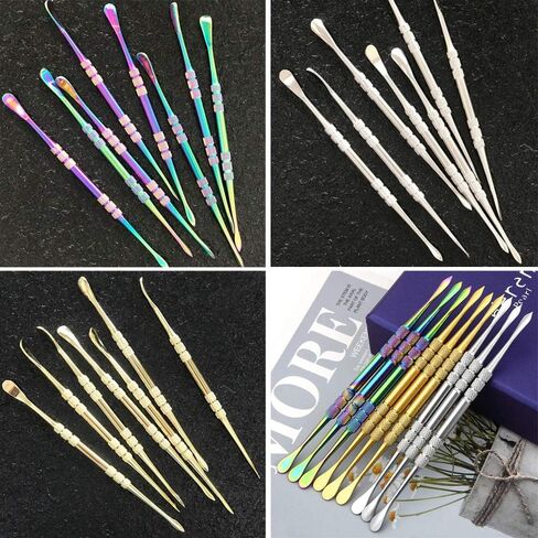 12 عبوة من أدوات نحت الشمع من الفولاذ المقاوم للصدأ لنحت الشمع، عصا شمع قوس قزح، طقم اكسسوارات ملاعق الشمع المعدنية 12 سم (فضي + قوس قزح + ذهبي) in Kuwait