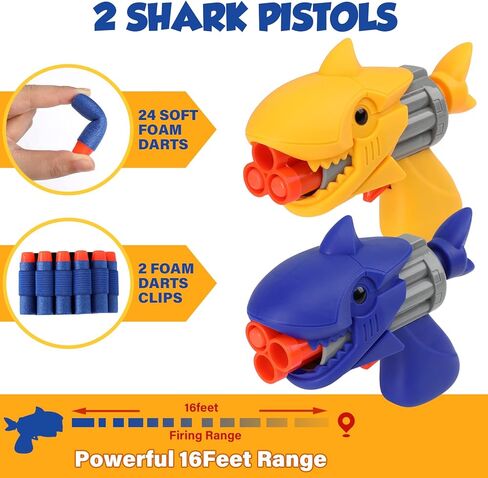 لعبة رمي السهام الرغوية من Serrelim Kids، 24 رصاصة رغوية، هدف متحرك كهربائي مع عبوتين من مسدس صيد سمك القرش لهدايا الأطفال الصغار بعمر 3،4،5،6،7 سنوات in Kuwait