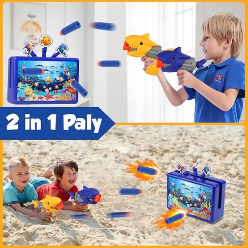 لعبة رمي السهام الرغوية من Serrelim Kids، 24 رصاصة رغوية، هدف متحرك كهربائي مع عبوتين من مسدس صيد سمك القرش لهدايا الأطفال الصغار بعمر 3،4،5،6،7 سنوات in Kuwait