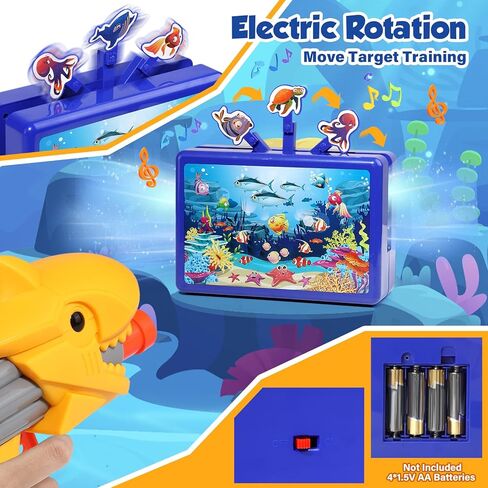 لعبة رمي السهام الرغوية من Serrelim Kids، 24 رصاصة رغوية، هدف متحرك كهربائي مع عبوتين من مسدس صيد سمك القرش لهدايا الأطفال الصغار بعمر 3،4،5،6،7 سنوات in Kuwait