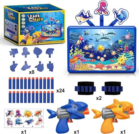 لعبة رمي السهام الرغوية من Serrelim Kids، 24 رصاصة رغوية، هدف متحرك كهربائي مع عبوتين من مسدس صيد سمك القرش لهدايا الأطفال الصغار بعمر 3،4،5،6،7 سنوات in Kuwait