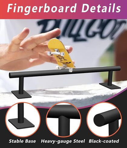 WIPHANY Professional Fingerboard Flat Rail Premium الصلبة الصلب البناء سطح الأصابع منحدر لوحة الأصابع إضافة رائعة لحدائق الأصابع مسحوق أسود مطلي بلمسة نهائية من الفوم غير القابل للانزلاق (دائري) in Kuwait