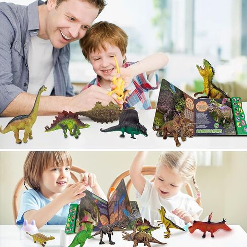 ألعاب ديناصور للأطفال من بيبيليف - 3 4 5 6 7 8 سنوات من الأولاد والبنات الصغار على شكل ديناصور تفاعلي، كتاب صوت ديناصور للخزلار + 12 قطعة 17.78 سم بمظهر واقعي in Kuwait