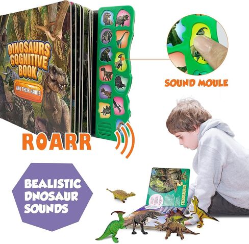 ألعاب ديناصور للأطفال من بيبيليف - 3 4 5 6 7 8 سنوات من الأولاد والبنات الصغار على شكل ديناصور تفاعلي، كتاب صوت ديناصور للخزلار + 12 قطعة 17.78 سم بمظهر واقعي in Kuwait