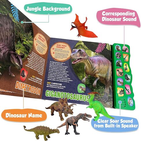 ألعاب ديناصور للأطفال من بيبيليف - 3 4 5 6 7 8 سنوات من الأولاد والبنات الصغار على شكل ديناصور تفاعلي، كتاب صوت ديناصور للخزلار + 12 قطعة 17.78 سم بمظهر واقعي in Kuwait