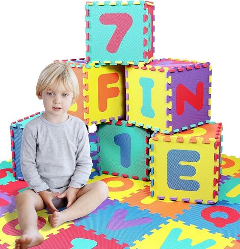 بساط لعب أحجية الحروف الأبجدية والأرقام من شركة كليك آند بلاي، 36 بلاطة (مقاس البلاط - 30.48 × 30.48 سم) in Kuwait