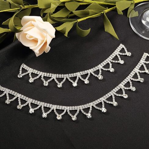 Rhinestone Fringe Trim Rhinestones Tassel Chain Diamond Crystal Tassel Fringe Trim for Sewing Crafts Decoration Clothing Accessories（1 Yard） in Kuwait
