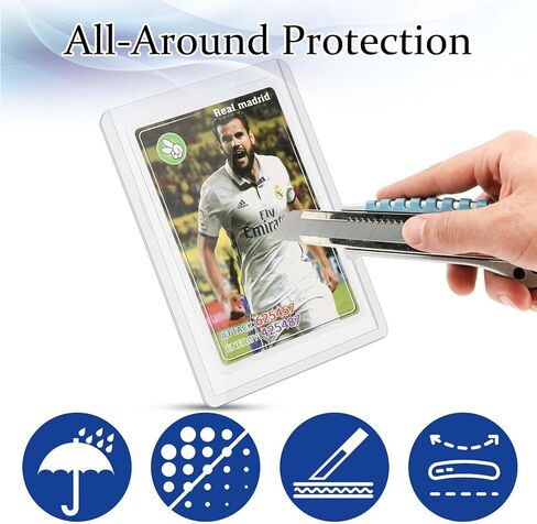 Arkeiliy 100 حزمة من أغطية البطاقات البلاستيكية الصلبة مقاس 3 × 4 بوصات للبطاقات، مع صندوق تخزين للبطاقات، حامل بطاقات علوي ممتاز لبطاقات تداول كرة القدم الرياضية in Kuwait