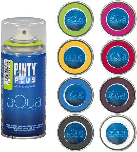 Pintyplus Aqua Spray Paint - Art Set of 8 Water Based 4.2oz Mini Spray Paint Cans. Ultra Matte Finish. Perfect For Arts & Crafts. Spray Paint Set Works on Plastic, Metal, Wood, Cardboard in Kuwait