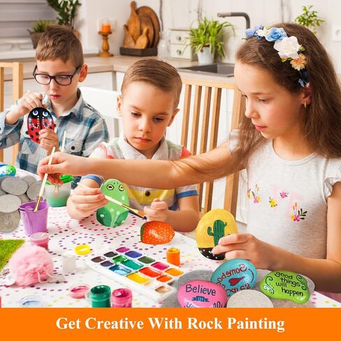 12 قطعة صخور كبيرة جدًا للرسم، صخور نهرية 4-5 بوصة أحجار طلاء صخور مسطحة ناعمة مع 12 قطعة من فرش الطلاء للرسم، صخور طبيعية للرسم للفنون والحرف اليدوية لرسامين الأطفال in Kuwait
