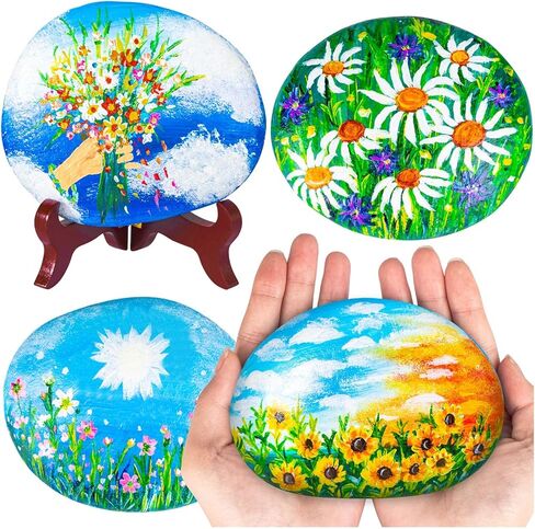 12 قطعة صخور كبيرة جدًا للرسم، صخور نهرية 4-5 بوصة أحجار طلاء صخور مسطحة ناعمة مع 12 قطعة من فرش الطلاء للرسم، صخور طبيعية للرسم للفنون والحرف اليدوية لرسامين الأطفال in Kuwait