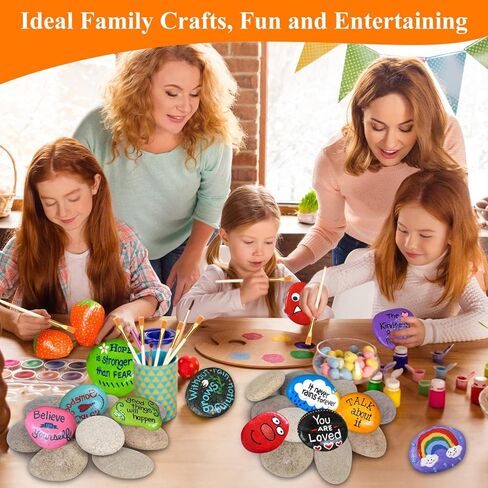 12 قطعة صخور كبيرة جدًا للرسم، صخور نهرية 4-5 بوصة أحجار طلاء صخور مسطحة ناعمة مع 12 قطعة من فرش الطلاء للرسم، صخور طبيعية للرسم للفنون والحرف اليدوية لرسامين الأطفال in Kuwait