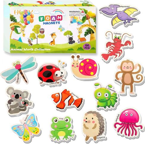 مغناطيس الثلاجة للأطفال من HLXY 64 قطعة من الحيوانات - مغناطيس حيوانات الديناصورات والحشرات المحيط - مغناطيس من الفوم - مغناطيس للحشرات للأطفال الصغار من أجل تعلم ما قبل المدرسة in Kuwait