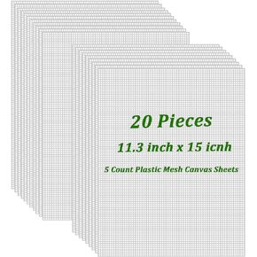 YGPHO 20 Pieces 5 Count Plastic Mesh Canvas Sheets, 11.3 inch x 15 inch Plastic Canvas Plastic Mesh Sheet for Embroidery Crafting, Acrylic Yarn Crafting, Knit and Crochet DIY Projects