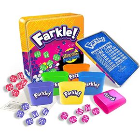 Farkle Deluxe Dice Games Set Includes 36 Colorful Dice, 6 Rolling Cups, Rolling Tray, and Score Sheets The Classic Push-Your-Luck Dice Game