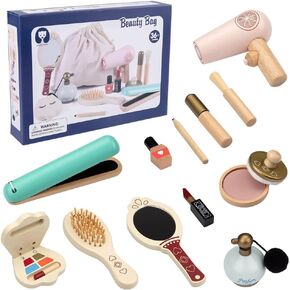 ألعاب مكياج خشبية من إيمرفن مجموعة أدوات المكياج للعب التظاهري، صالون تجميل للبنات أطقم مكياج للبنات، هدية عيد الميلاد المجيد للأطفال بعمر 4 و5 و6 و7 سنوات in Kuwait