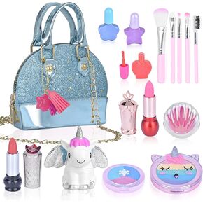 Kids Makeup Kit for Girl Washable Real Makeup Set Little Girl Purse Unicorn Toys for 5 6 7 8 Year Old Girls Princess Dress Up Vanity Pretend Game Birthday Girls Toys in Kuwait