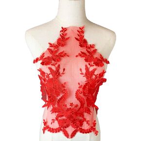 Worlds 1Pc Red Embroidered Lace Fabric Applique Patch Trim for Clothes Dress Sewing Decor 12.5*16.9Inch 1.Red