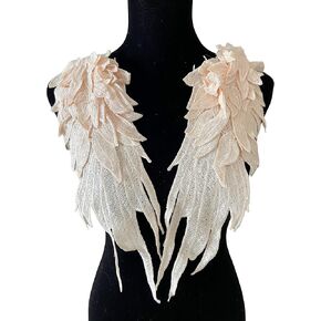 PEPPERLONELY1 Pair Embroidery Angel Wing Applique Sewing Flower Collar Patch for Wedding Party Gown Bridal Dress Clothes DIY Crafts, 16 x 5 Inches, Red