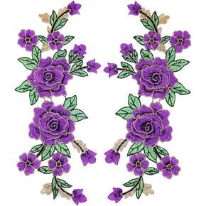 PEPPERLONELY 1 Pair 3D Blue Flower Embroidered Gown Appliques Lace Fabric Collar Sew Patches for Wedding Dress Decoration DIY Sewing Craft, 28 x 12cm