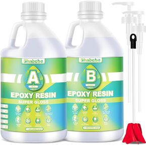 Epoxy Resin, 1 Gallon Super Gloss Epoxy Resin Kit, Self Leveling No Bubble Easy Mix 1:1 Casting & Coating Resin and Hardener Kit for Jewelry Casting, DIY Art, Table Top, Wood