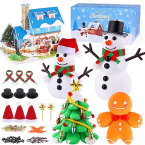 حشوات تخزين عيد الميلاد للأطفال، مجموعة من 7 قطع لبناء رجل ثلج لعيد الميلاد، ألعاب عيد الميلاد DIY مع شجرة عيد الميلاد ورجل خبز الزنجبيل، طين تشكيل جاف بالهواء لتزيين عيد الميلاد، هدية عيد الميلاد in Kuwait
