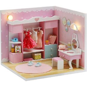 Kisoy Dollhouse Miniature with Furniture Kit, DIY 3D Wooden DIY House Kit A Corner of a Small Apartment Style with Dust Cover & LED,Handmade Tiny House Toys for Kids Adults Gift (Pet Room) in Kuwait
