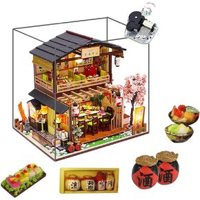 WYD Food and Play Shop Series Dollhouse Kit,Assembled Toy Houses with Funiture Model Kits for Sushi Shop/Ice Cream Shops/Dessert Shop 3D Creative Birthday New Year DIY Gift Present (Sushi Shop)