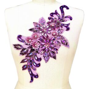 7.5x15 in 3D Colorful Flower Mesh Embroidered Rhinestone Lace Beaded Applique with Sequins DIY Lace Fabric Trim for Clothes Accessories Hardware (Black)