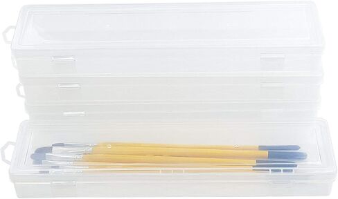 4 عبوات من علبة علبة أقلام بلاستيكية طويلة من البلاستيك لتنظيم فُرش الرسم بالألوان المائية وأدوات التخزين وصندوق أدوات فنية وحقيبة لأدوات فنية للحرف الفنية واللوازم المكتبية ومنتجات المكياج in Kuwait