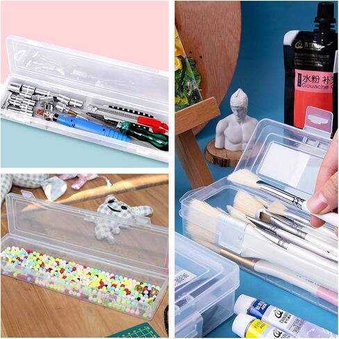 4 عبوات من علبة علبة أقلام بلاستيكية طويلة من البلاستيك لتنظيم فُرش الرسم بالألوان المائية وأدوات التخزين وصندوق أدوات فنية وحقيبة لأدوات فنية للحرف الفنية واللوازم المكتبية ومنتجات المكياج in Kuwait