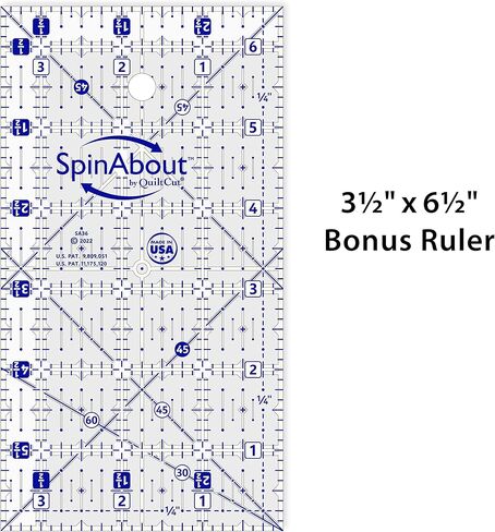 SpinAbout من QuiltCut USA Made مسطرة خياطة اللحف غير القابلة للانزلاق - مجموعة إضافية مربعة مقاس 16½" in Kuwait