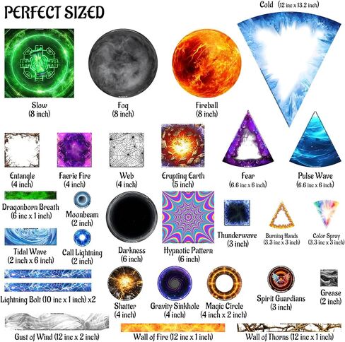 CZYY DND Area of Effect Spell Templates - Set of 28 Markers for AOE Spells Erasable PVC Spell Effects Templates with Reference Perfect Tools, Accessories & Gift for Dungeons and Dragons in Kuwait