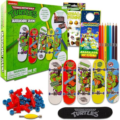 مجموعة ألعاب لوح التزلج Nickelodeon Teenage Mutant Ninja Turtles - حزمة مع استوديو لوح التزلج TMNT مع لوحات الأصابع والملصقات والمزيد | مستلزمات الحفلات TMNT in Saudi Arabia