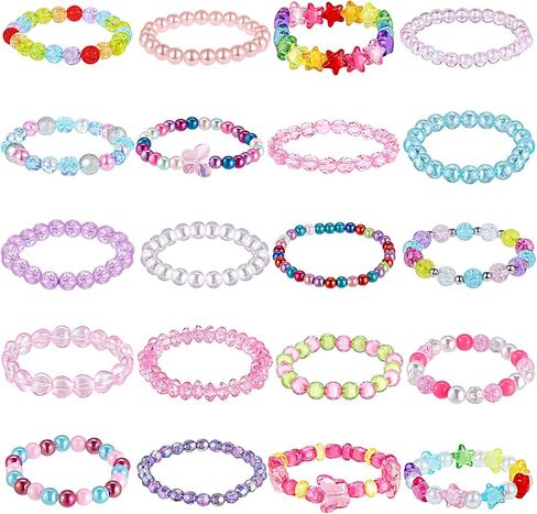Hicarer 20 Pieces Girl Beaded Bracelets Cute Rainbow Bead Bracelets Colorful Bracelets Princess Bracelets Stretchy Bead Bracelets for Prince Birthday Present (Vivid Style) in Saudi Arabia