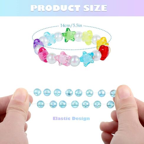 Hicarer 20 Pieces Girl Beaded Bracelets Cute Rainbow Bead Bracelets Colorful Bracelets Princess Bracelets Stretchy Bead Bracelets for Prince Birthday Present (Vivid Style) in Saudi Arabia