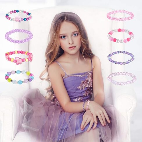 Hicarer 20 Pieces Girl Beaded Bracelets Cute Rainbow Bead Bracelets Colorful Bracelets Princess Bracelets Stretchy Bead Bracelets for Prince Birthday Present (Vivid Style) in Saudi Arabia