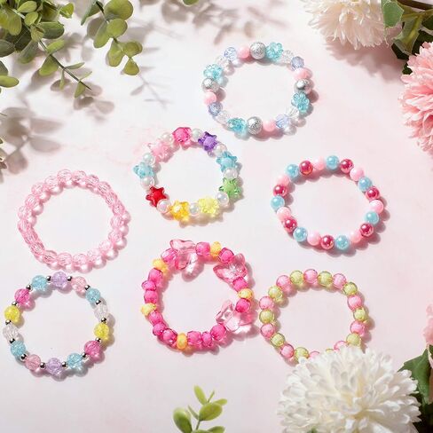 Hicarer 20 Pieces Girl Beaded Bracelets Cute Rainbow Bead Bracelets Colorful Bracelets Princess Bracelets Stretchy Bead Bracelets for Prince Birthday Present (Vivid Style) in Saudi Arabia