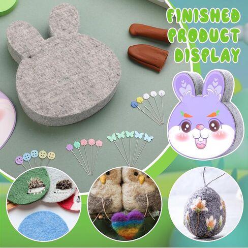 وسادة التلبيد بالإبرة، حصيرة التلبيد بالإبرة، حصيرة التلبيد الصوفية مع 21 قطعة من إبر التلبيد، دبوس مستقيم، واقيات أصابع جلدية للتلبيد بالإبرة، مشاريع التلبيد (شكل أرنب) in Kuwait