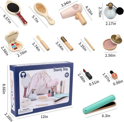 ألعاب مكياج خشبية من إيمرفن مجموعة أدوات المكياج للعب التظاهري، صالون تجميل للبنات أطقم مكياج للبنات، هدية عيد الميلاد المجيد للأطفال بعمر 4 و5 و6 و7 سنوات in Kuwait