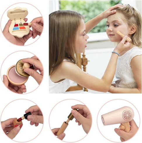 ألعاب مكياج خشبية من إيمرفن مجموعة أدوات المكياج للعب التظاهري، صالون تجميل للبنات أطقم مكياج للبنات، هدية عيد الميلاد المجيد للأطفال بعمر 4 و5 و6 و7 سنوات in Kuwait