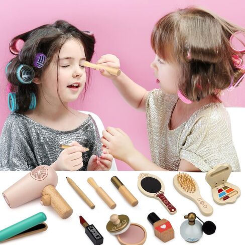 ألعاب مكياج خشبية من إيمرفن مجموعة أدوات المكياج للعب التظاهري، صالون تجميل للبنات أطقم مكياج للبنات، هدية عيد الميلاد المجيد للأطفال بعمر 4 و5 و6 و7 سنوات in Kuwait