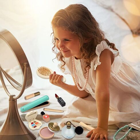 ألعاب مكياج خشبية من إيمرفن مجموعة أدوات المكياج للعب التظاهري، صالون تجميل للبنات أطقم مكياج للبنات، هدية عيد الميلاد المجيد للأطفال بعمر 4 و5 و6 و7 سنوات in Kuwait