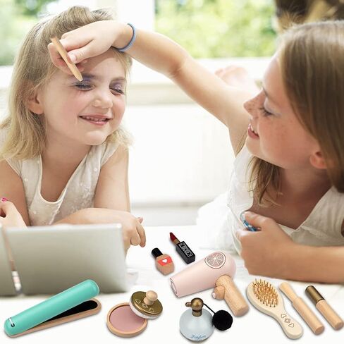 ألعاب مكياج خشبية من إيمرفن مجموعة أدوات المكياج للعب التظاهري، صالون تجميل للبنات أطقم مكياج للبنات، هدية عيد الميلاد المجيد للأطفال بعمر 4 و5 و6 و7 سنوات in Kuwait