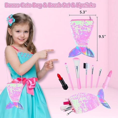 طقم مكياج للأطفال قابل للغسل من إينوكير للفتيات الصغيرات 3-8، مجموعة ألعاب مكياج حقيقية مع صندوق مكياج محمول وأحمر شفاه وفرش ومرآة للأطفال الصغار الذين يتظاهرون باللعب في عيد الميلاد وعيد الميلاد in Kuwait