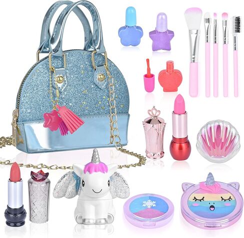 Kids Makeup Kit for Girl Washable Real Makeup Set Little Girl Purse Unicorn Toys for 5 6 7 8 Year Old Girls Princess Dress Up Vanity Pretend Game Birthday Girls Toys in Kuwait