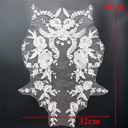 Worlds 1Pc Red Embroidered Lace Fabric Applique Patch Trim for Clothes Dress Sewing Decor 12.5*16.9Inch 1.Red in Kuwait