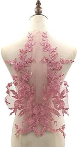 Worlds 1Pc Red Embroidered Lace Fabric Applique Patch Trim for Clothes Dress Sewing Decor 12.5*16.9Inch 1.Red in Kuwait